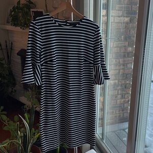 Banana Republic Navy and White Striped Midi Dress